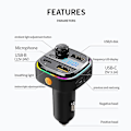 Pikkukuva 3 / 5: Bluetooth 5.0 FM-lähetin Handsfree-autoradion modulaattori Mp3-soitin USB + Type-C -laturiadapterilla autoon