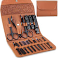 Miniatyrbild 1 av 5: Manikyrset, Professionellt Pedikyrset Nagelklippare, 16 i 1 Resegrooming Kit Nagelsvård Verktyg Med Lyxigt Läder Reseväska För Män Och Kvinnor