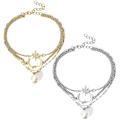 Miniatyrbillede 1 af 2: Stjerne Måne Ankelkæder Til Kvinder, Faux Perle Ankelkæde Til Kvinder, Enkelt Temperament Multi-lag Ankelkæde, Guld/sølv Sæt Strand Ankelkæde Armbånd