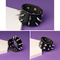 Miniatyrbillede 5 af 5: Sort armbånd i sort læder med nitter og spænder (3 stk.)