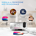 Miniatyrbild 3 av 8: LED digital väckarklocka med 180° projektion, stor LED-display med USB-port, snooze dubbelalarm, 4 projektionsljusstyrkor med automatisk dimmer