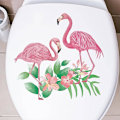 Miniatyrbillede 1 af 4: Dww-Romantiske lyserøde flamingo blomster og blade dækkeservietter badeværelse soveværelse toilet indretning klistermærke klistermærker