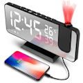 Miniatyrbild 7 av 8: LED digital väckarklocka med 180° projektion, stor LED-display med USB-port, snooze dubbelalarm, 4 projektionsljusstyrkor med automatisk dimmer