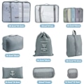 Miniatyrbild 3 av 7: Resväska Packningskuber - 9-delars Resväska Packningskuber Lätt Resväska Organizer Set Bagage Packnings Organizer - Grå