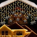 Miniatyrbilde 4 av 5: Strenglys Julegardinlys med 16 stjerner og 80 miniled, 3,5 meter, til festdekorasjon (C)