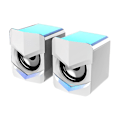 Miniatyrbilde 2 av 2: Bærbar PC, liten høyttaler, stasjonær PC, USB-multimedia, overvektig subwoofer (hvit)