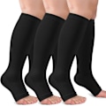 Miniatyrbillede 1 af 4: 3-pak kobberkompressionssokker til kvinder og mænd, 20-30 mmHg åben tå knæhøje strømper til cirkulationsstøtte/Large-X-Large-Black