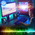 Miniatyrbilde 5 av 5: Datamaskin-høyttalere Datamaskin-høyttaler 2 stk. Rgb-bakgrunnsbelysning Ekstern høyttaler for skrivebord Hjemmedekorasjon Datamaskin-høyttaler klarering（Svart）