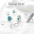 Miniatyrbild 4 av 5: Boho Knuckle Rings Set Silver Turkos Stapelbara Fingerringar Justerbar Öppen Ring Midi Storlek Knog Ring Set för Kvinnor och Flickor 9PCS