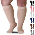 Miniatyrbilde 1 av 5: Kompresjonsstrømper - Plus Size - 20-30 mmHg - Unisex - Ekstra bred legg - Kne-høye - Ugjennomsiktig, lukket tå - Beige/3X-Large