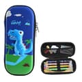 Etui med romslig kapasitet for barn, 3D tredimensjonalt multiromsetui for elever, blå dinosaur