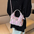 Miniatyrbild 3 av 5: Handväska, dam denim handväska mode axelväska Argyle plånbok crossbody väska（Rosa）