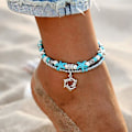 Miniatyrbillede 2 af 3: Blå skildpadde ankelkæder til kvinder piger flerlags perler håndlavede strand ankel armbånd sæt boho fod smykker enkelt blå delfin
