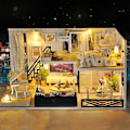Miniatyrbild 3 av 5: Diy dockhus miniatyr med möbler manuell montering modellhus födelsedagspresent byggmodell-td-32