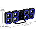 Miniatyrbild 2 av 3: 3D digital väckarklocka LED väggklocka med 3 justerbara ljusstyrkenivåer Snooze Dimmer Lätt att läsa