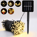 Miniatyrbild 1 av 5: Solcells drivna ljusslingor, 1 förpackning 12M 100 LED vattentäta solcells drivna ljusslingor 8 lägen vattentäta dekorativa lampor (varmvit)
