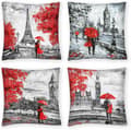 Kuddfodral 18x18 Set om 4, Dekorativa Kuddar för Soffa Säng, Soffa Kuddar Dekorationer för Vardagsrum, Höst Röd Paris Utomhus Kuddar Soffa C