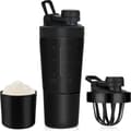 Proteinsheaker, rustfrit stål, 700 + 200 ml, proteinsheaker med pulverrum (rustfrit stål)