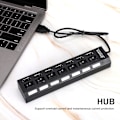 Miniatyrbillede 8 af 8: 7-Port Hub USB Docking Station Sort 480mbps med Switch til Overbelastningsstrømsbeskyttelse 7 Porte Sort