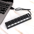 Miniatyrbillede 3 af 8: 7-Port Hub USB Docking Station Sort 480mbps med Switch til Overbelastningsstrømsbeskyttelse 7 Porte Sort