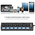 Miniatyrbillede 7 af 8: 7-Port Hub USB Docking Station Sort 480mbps med Switch til Overbelastningsstrømsbeskyttelse 7 Porte Sort
