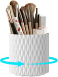 Makeup Brush Storage Box with 360-Degree Rotating Stand and 5 Compartments.
