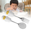 Miniatyrbillede 5 af 8: Sødt Sæt med Ske og Gaffel Rustfrit Stål Tegneserie Design Multifunktionel Metal Ske og Gaffel til Baby Drenge Piger Gul