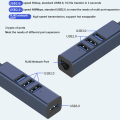 Miniatyrbilde 5 av 7: 4 i 1 USB C Hub RJ45 Gigabit Ethernet Port 3 USB Porter USB C til Ethernet Adapter med Oppbevaringshull for Bærbare Datamaskiner Nettbrett