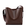 Miniatyrbillede 1 af 4: Kaffe Læder Spand Tote Taske med Lomme og Magnetisk Lukning til Kvinder coffee color About 25*11*26cm