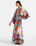 [LLC] Printed Summer Dress with Three-Quarter Sleeves and Stand-Up Collar L