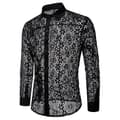 [LLC] Men's Fishnet Button Shirts, Transparent Lace Shirts