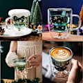 Miniatyrbillede 3 af 5: Juletræ Formet Dobbeltvægget Kaffe Glaskop Sød Par Kop Valentinsdag Julegave