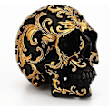 Miniatyrbillede 3 af 5: Kraniefigur Resin Dekorativ Halloween Skulptur Statue Hjem Halloween Ornament (sort og guld) (1 stk)