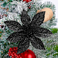 Miniatyrbillede 1 af 4: 10 stk. Glitter Juleblomster med Kunstige Julestjerner Juletræsblomster Juletræspynt (Sort, 15CM)