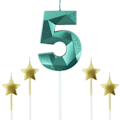 Pikkukuva 1 / 5: Vihreä Numero 5 Syntymäpäiväkynttilät ja Tähti Syntymäpäiväkynttilät 7 cm Syntymäpäiväkakun Kynttilät 3D Timanttimuotoiset Kynttilät Sopivat Syntymäpäiväjuhliin