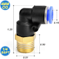 Miniatyrbild 2 av 5: Rörmuff Vinkel 4mm Rör OD x 1/4 BSP Push-to-Connect Kopplingar PL4-02 (2-pack)