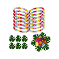 Miniatyrbillede 1 af 5: 48 stk. Hawaiianske Blomsterkranse Leis Halskæder Kunstige Palmblade Til Hawaii Tropisk Luau Dekorationer