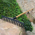 Miniatyrbillede 4 af 5: Metal Håndrive Jordrejehave Rake 14 Tænder Løse Fliserede Blade Havejord til Farm Havearbejde, Stål Rake Haveudstyr