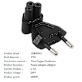 Miniatyrbild 2 av 5: 2-polig EU hane till IEC 320 C5 hona AC-adapter 2,5A säkring, EU industriell strömomvandlare