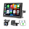Miniatyrbillede 1 af 5: Bærbar Trådløs CarPlay Skærm Dash Mount, 7 Tommer Touchscreen Bilstereo Bluetooth, FM Bilradio, Bagkamera, USB