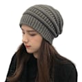 Miniatyrbillede 1 af 5: Vinterstrikkede Beanies til Kvinder, Silke Satinforet Tyk Hue Blød Strækbar Kabelstrikket Varm Slouchy Beanie Hue