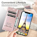 Miniatyrbillede 5 af 5: Etui til iPhone 13 Pro Max med kortholder, pink PU læder etui, flip wallet til Apple iPhone 6,7 tommer