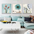 Miniatyrbillede 4 af 5: Wekity Klar Blomster Væghængt Canvas Print Poster, Enkel Abstrakt Kunsttegning Dekoration til Hjemmet Stue Soveværelse Kontor og Børneværelse (Sæt af 3