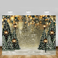 Miniatyrbillede 2 af 5: 7x5ft Vinter Juletræ Snefnug Grøn Nyfødt Fotografi Baggrund Snelandskab Glitter Bokeh Portræt Baggrunde Jul Fødselsdag