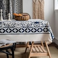 Miniatyrbilde 5 av 5: Bordduk, 100% bomull og lin Boho rektangulær duk, håndblokktrykt blomstrete duk for spisebordsselskaper, bryllup, jul, utendørs,