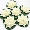 Miniatyrbillede 3 af 5: 6 stk. Kunstige Flydende Skum Lotusblomster, med Vandpude Ornamenter, Elfenbenshvid, perfekt til Terrasse