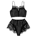 Miniatyrbild 1 av 5: Sovplagg för damer 2 delar Blommig spetskant Satin Cami Pyjamasset Kvinnlig Mesh Nattlinne Lingerieset