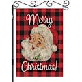 Miniatyrbillede 1 af 5: Glædelig Jul Haveflag Dobbeltsidet Polyester Julemand Rød Sort Buffalo Plaid Tartan Ternet Hus