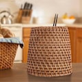 Miniatyrbillede 2 af 5: Rattan Spisepinde Rør Skovl Skeer Spand Middagsknive Gafler Service Opbevaringsboks Hjemmeopbevaring