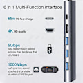 Pikkukuva 2 / 5: Liuhe 1 Laajennustelakka Type-C - RJ45 gigabit USB3.0 *3 PD65W pikalatauksella varustettu monitoimihubi
